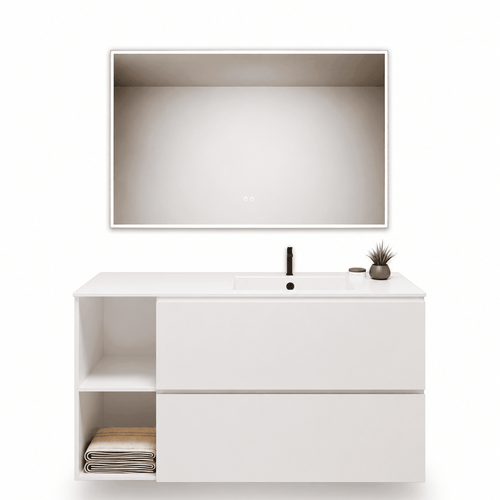 ALBA - Integrated single sink basin unit & 2 Stacked Drawers vanity unit 2 Side Shelves - ROVALUX