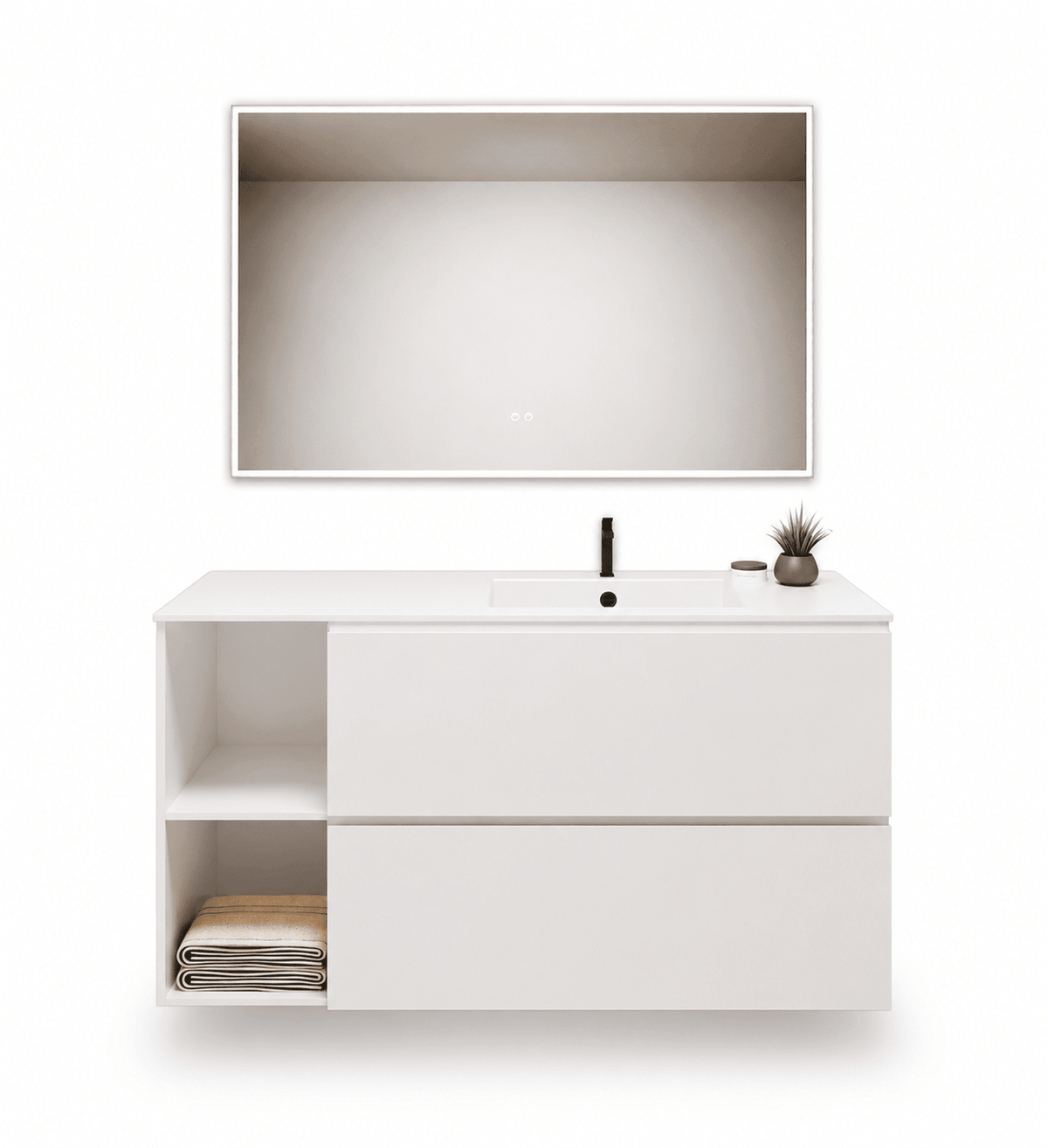 ALBA - Integrated single sink basin unit & 2 Stacked Drawers vanity unit 2 Side Shelves - ROVALUX