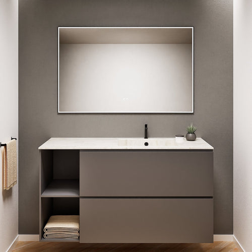 ALBA - Integrated single sink basin unit & 2 Stacked Drawers vanity unit 2 Side Shelves - Rovalux