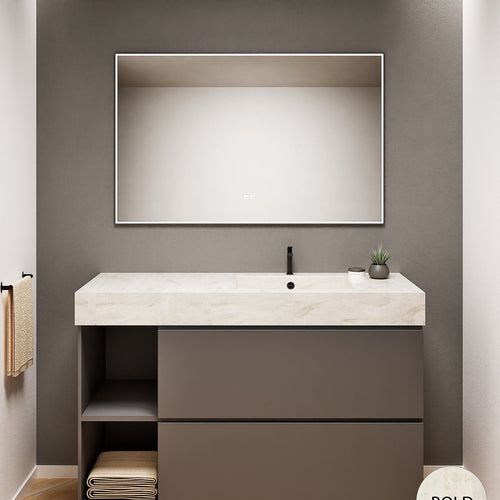 ALBA - Integrated single sink basin unit & 2 Stacked Drawers vanity unit 2 Side Shelves - Rovalux