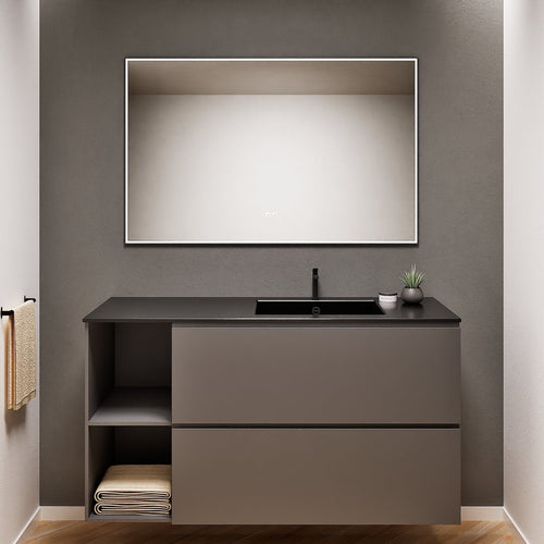 ALBA - Integrated single sink basin unit & 2 Stacked Drawers vanity unit 2 Side Shelves - Rovalux