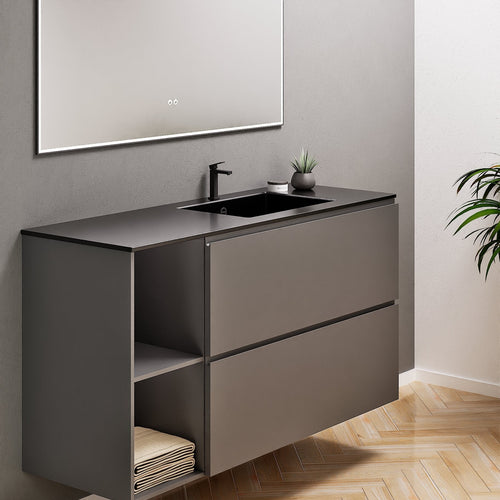 ALBA - Integrated single sink basin unit & 2 Stacked Drawers vanity unit 2 Side Shelves - Rovalux