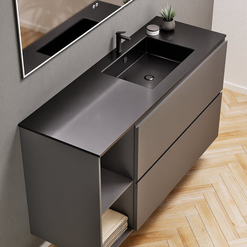 ALBA - Integrated single sink basin unit & 2 Stacked Drawers vanity unit 2 Side Shelves - Rovalux