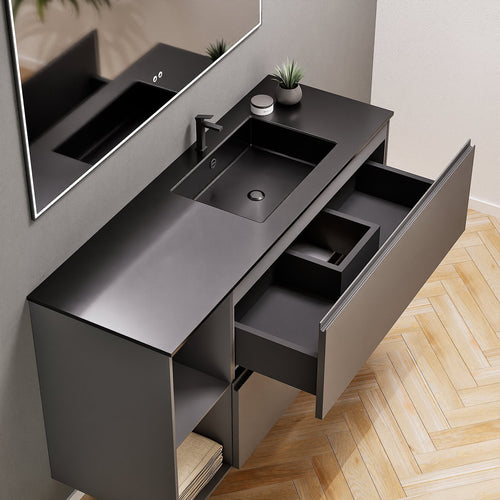 ALBA - Integrated single sink basin unit & 2 Stacked Drawers vanity unit 2 Side Shelves - Rovalux