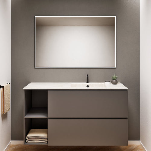 ALBA - Integrated single sink basin unit & 2 Stacked Drawers vanity unit 2 Side Shelves - Rovalux