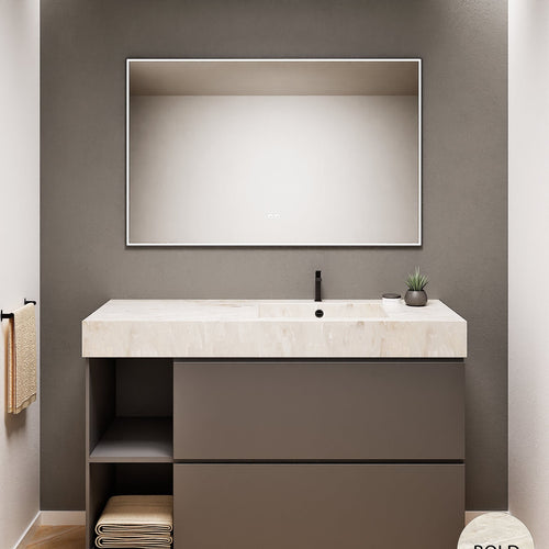 ALBA - Integrated single sink basin unit & 2 Stacked Drawers vanity unit 2 Side Shelves - Rovalux