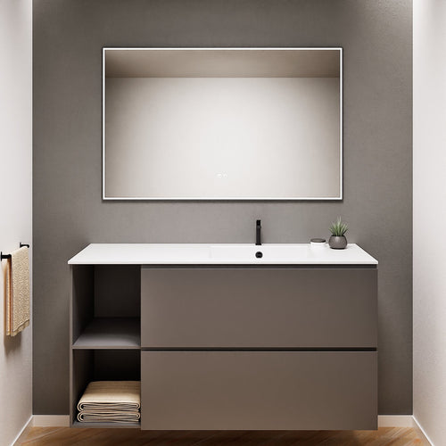 ALBA - Integrated single sink basin unit & 2 Stacked Drawers vanity unit 2 Side Shelves - Rovalux