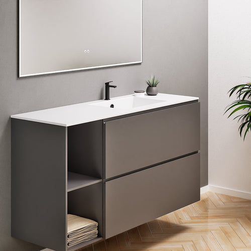 ALBA - Integrated single sink basin unit & 2 Stacked Drawers vanity unit 2 Side Shelves - Rovalux