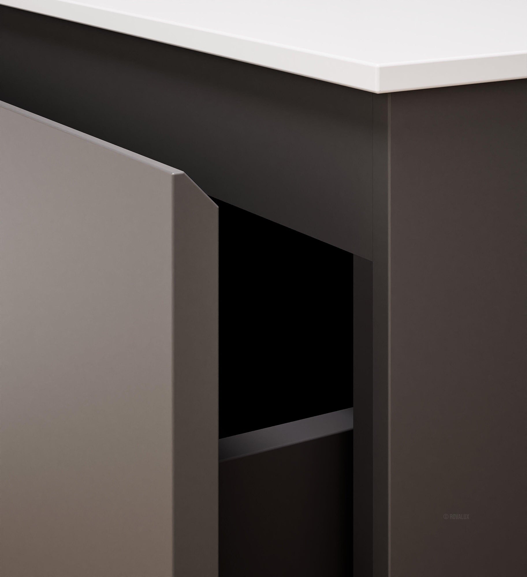 ALBA - Integrated single sink basin unit & 2 Stacked Drawers vanity unit 2 Side Shelves - Rovalux