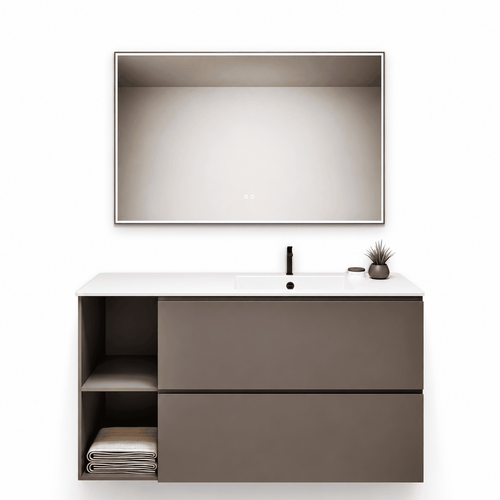 ALBA - Integrated single sink basin unit & 2 Stacked Drawers vanity unit 2 Side Shelves - ROVALUX