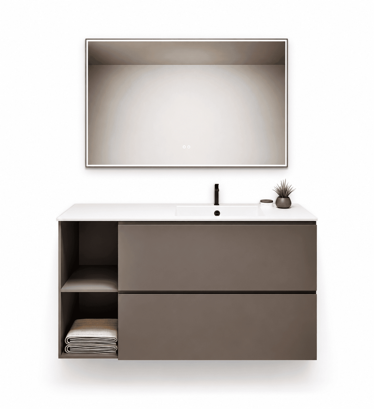 ALBA - Integrated single sink basin unit & 2 Stacked Drawers vanity unit 2 Side Shelves - ROVALUX