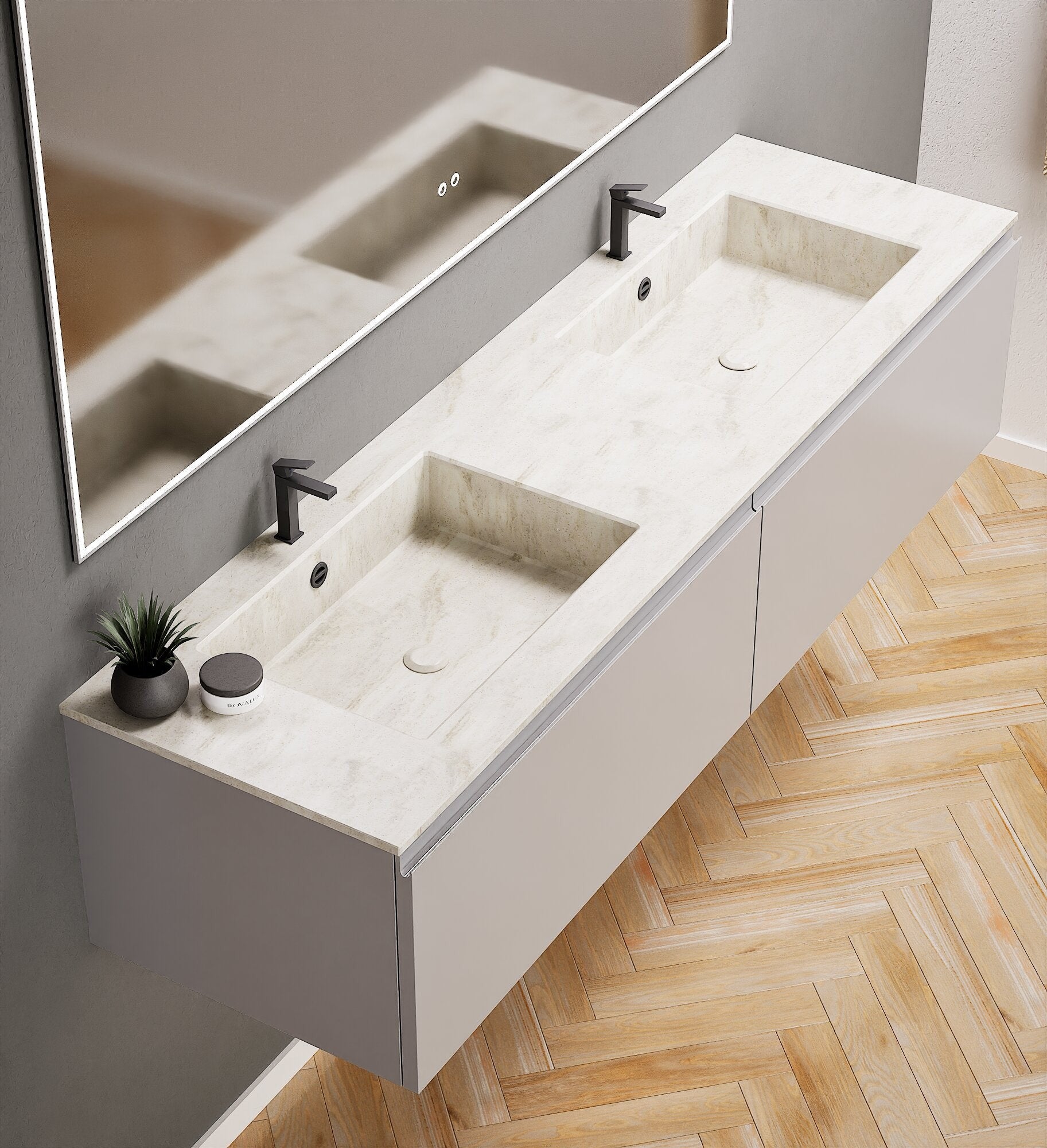 ALBA – Double Corian® Basin Unit with 2 Aligned Drawers - ROVALUX