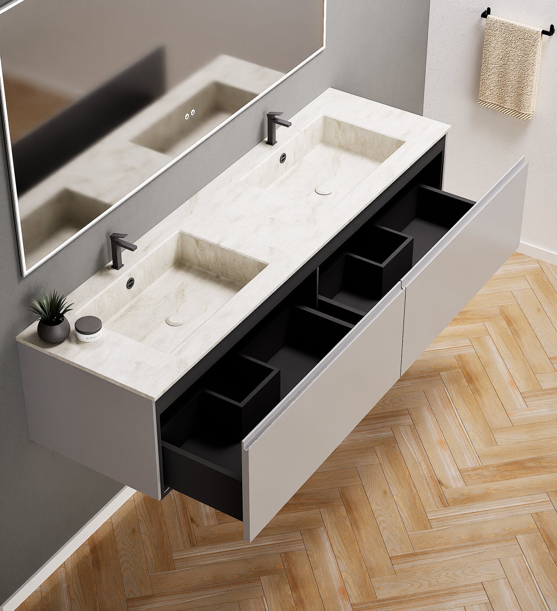 ALBA – Double Corian® Basin Unit with 2 Aligned Drawers - ROVALUX