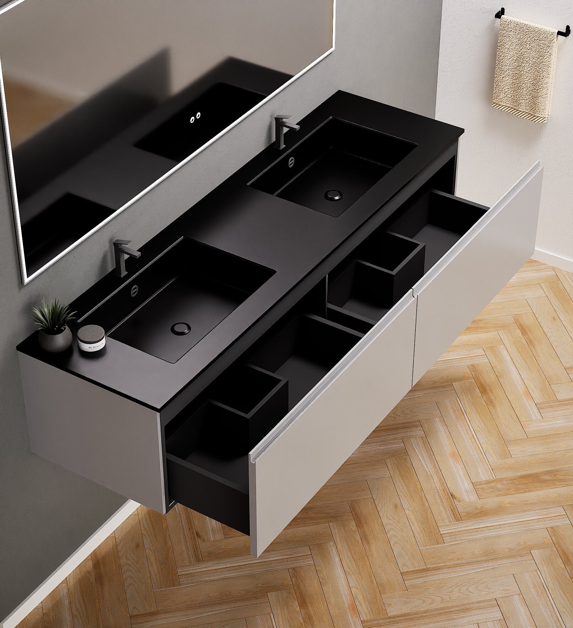 ALBA – Double Corian® Basin Unit with 2 Aligned Drawers - ROVALUX