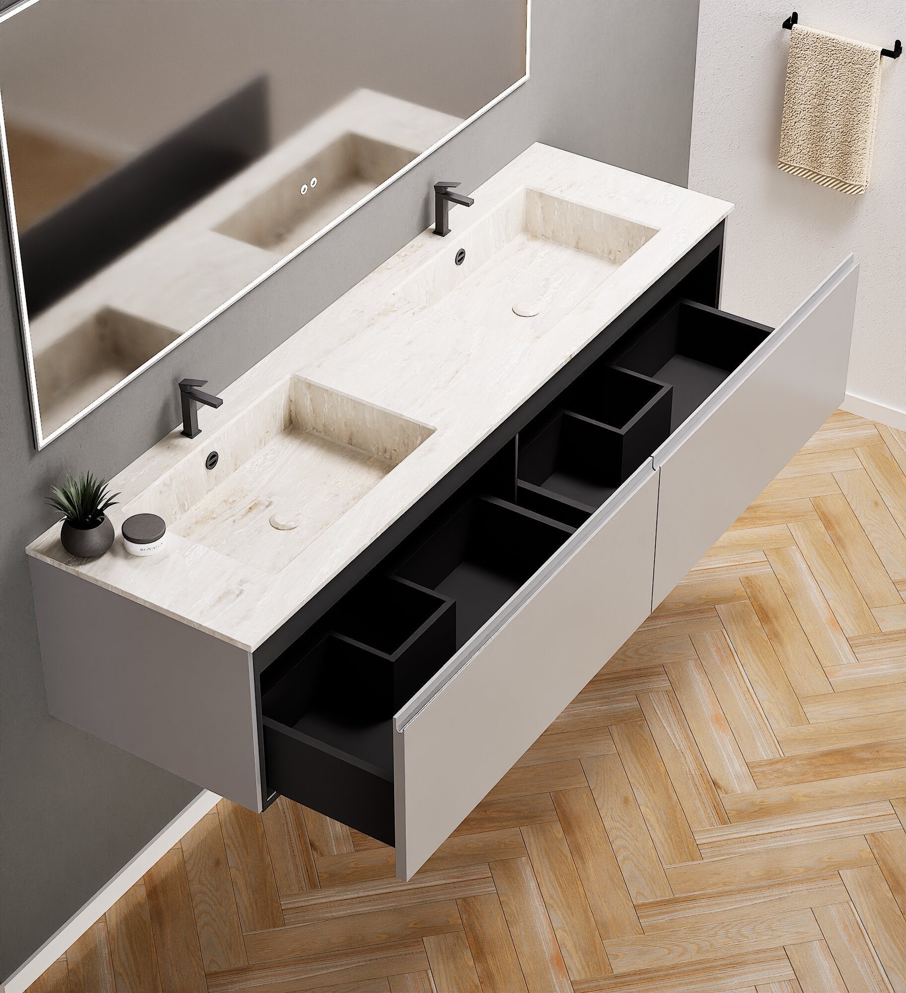 ALBA – Double Corian® Basin Unit with 2 Aligned Drawers - ROVALUX