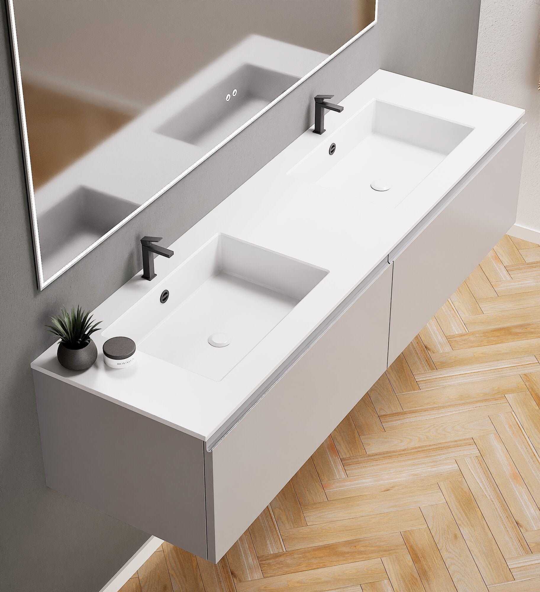 ALBA – Double Corian® Basin Unit with 2 Aligned Drawers - ROVALUX