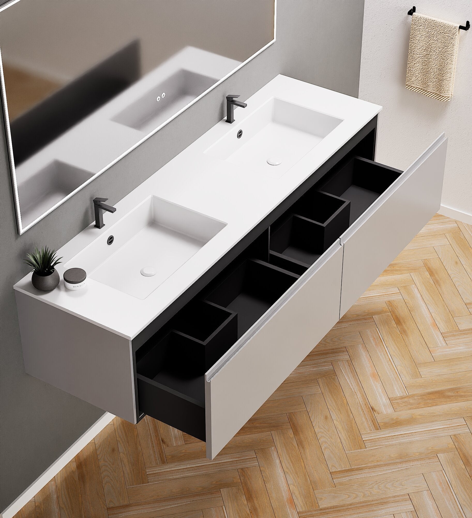 ALBA – Double Corian® Basin Unit with 2 Aligned Drawers - ROVALUX