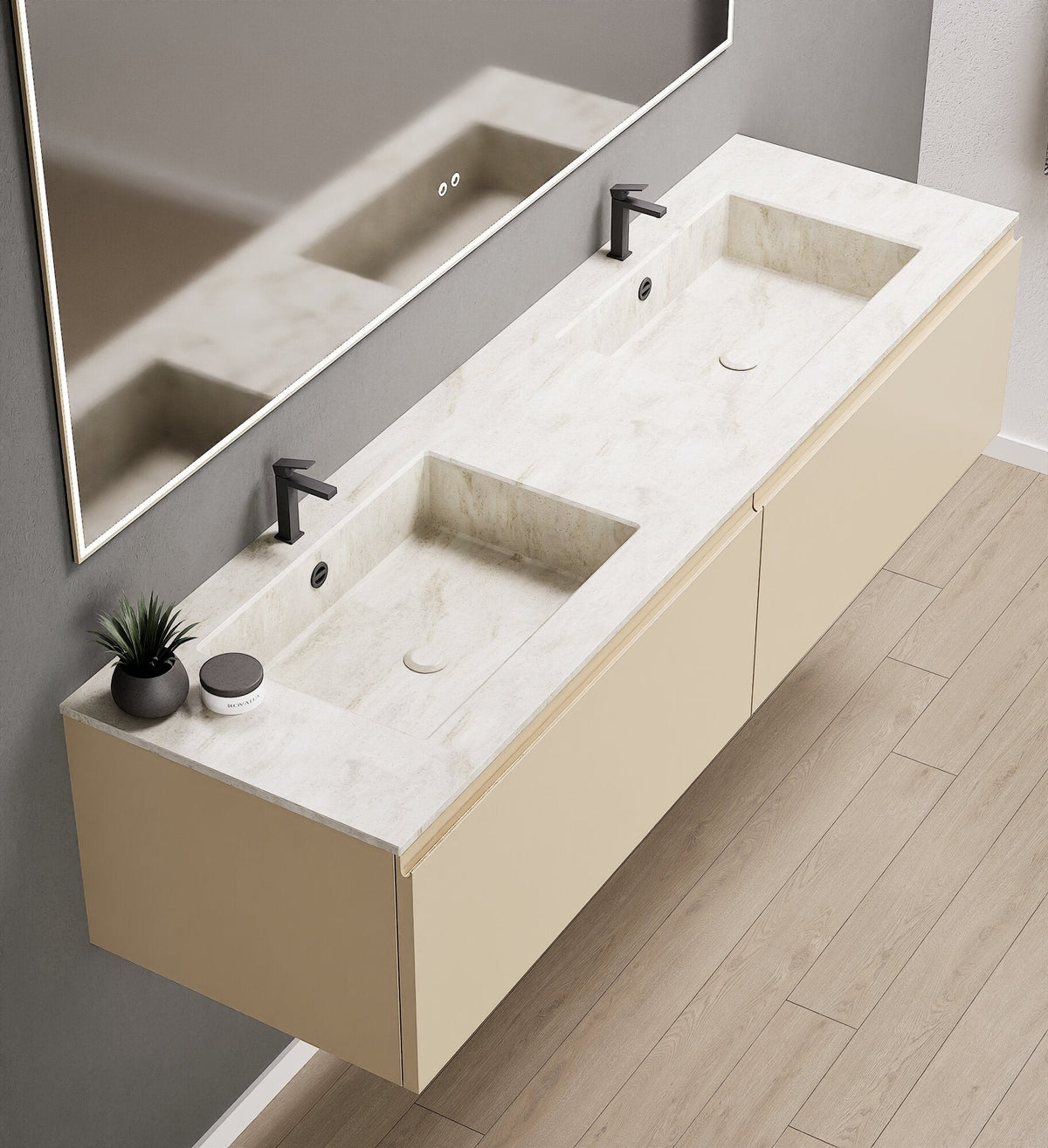 ALBA – Double Corian® Basin Unit with 2 Aligned Drawers - ROVALUX
