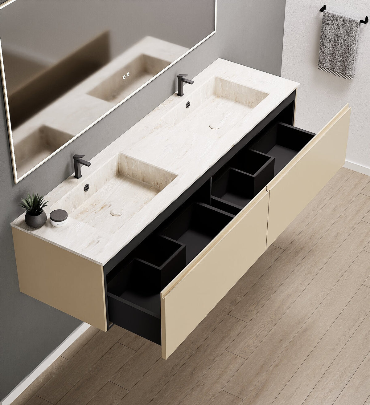 ALBA – Double Corian® Basin Unit with 2 Aligned Drawers - ROVALUX