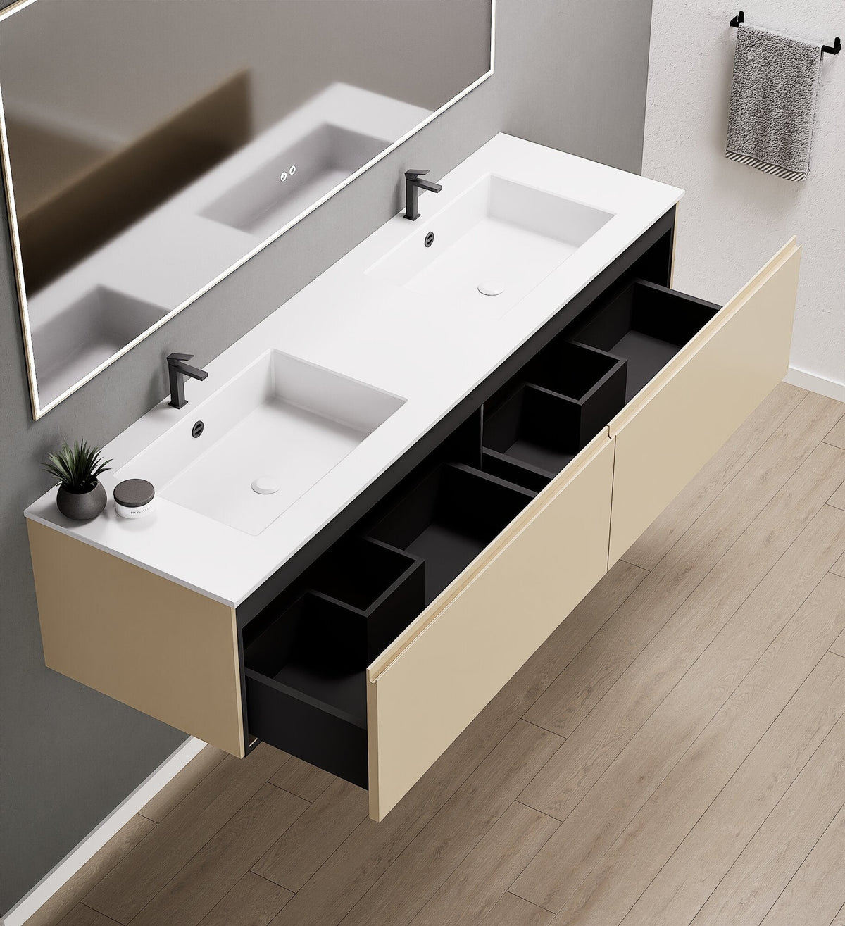 ALBA – Double Corian® Basin Unit with 2 Aligned Drawers - ROVALUX