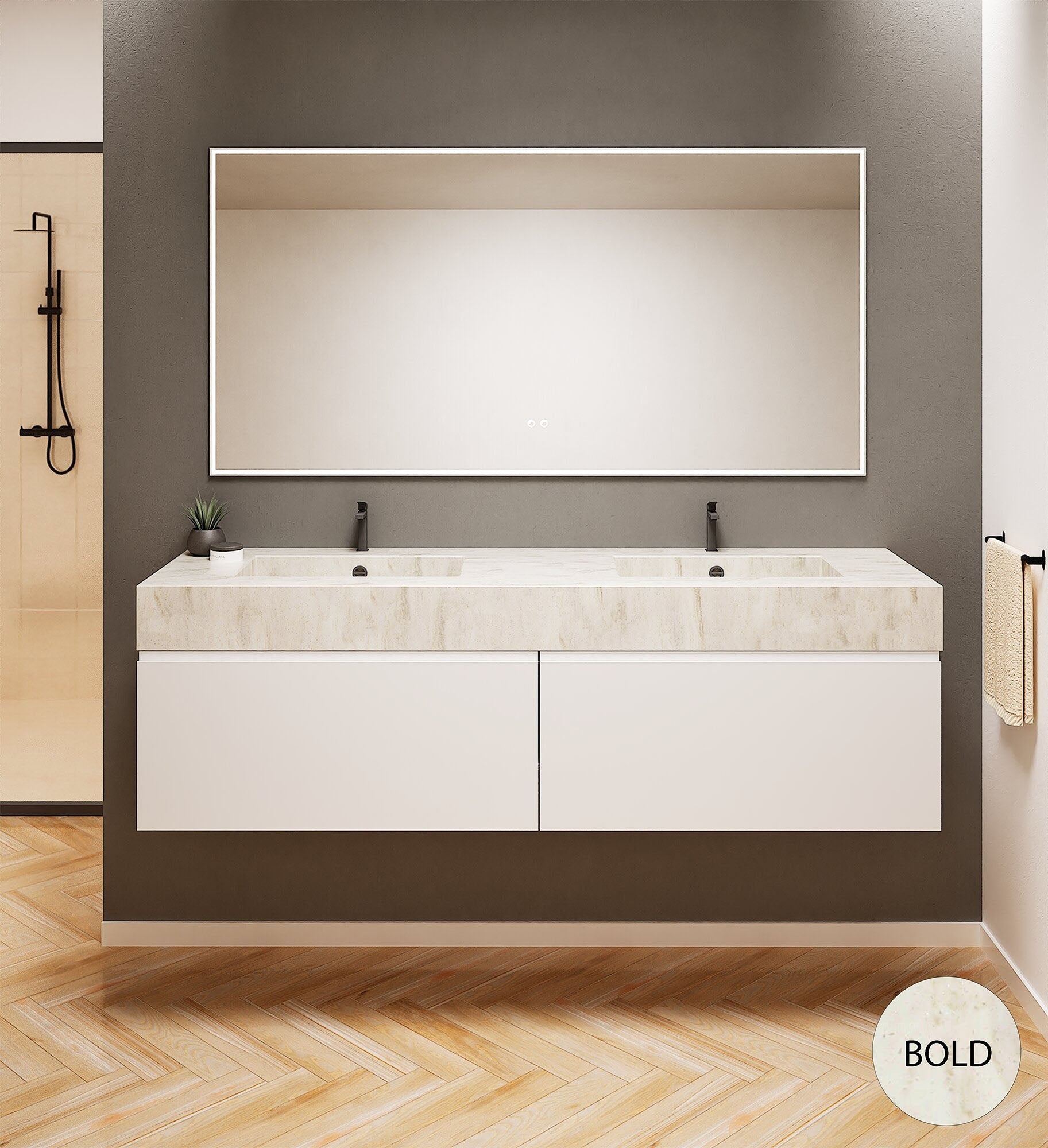 ALBA – Double Corian® Basin Unit with 2 Aligned Drawers - ROVALUX