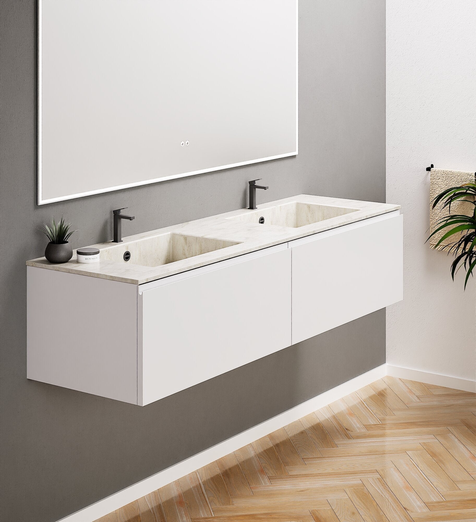 ALBA – Double Corian® Basin Unit with 2 Aligned Drawers - ROVALUX