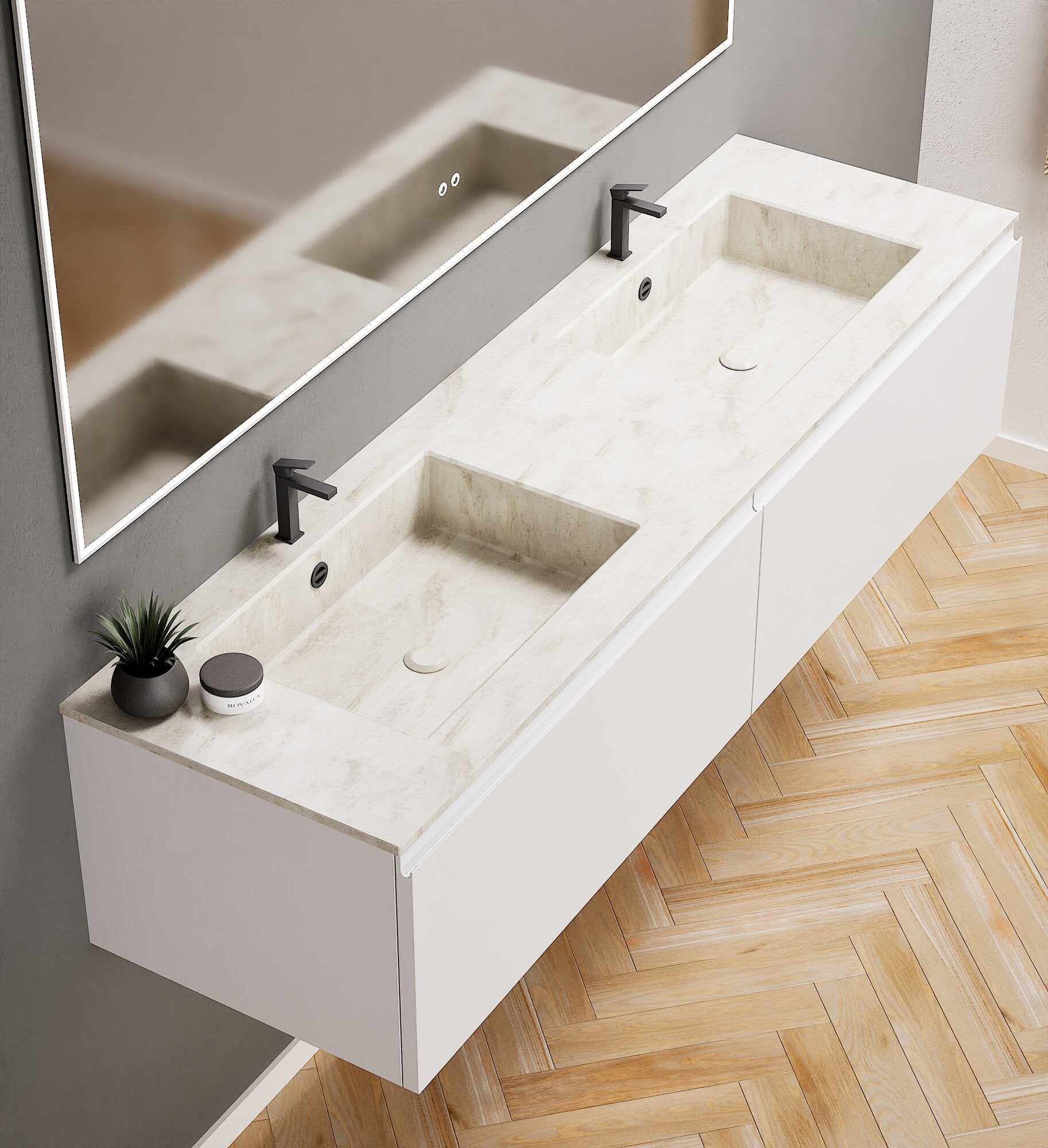ALBA – Double Corian® Basin Unit with 2 Aligned Drawers - ROVALUX
