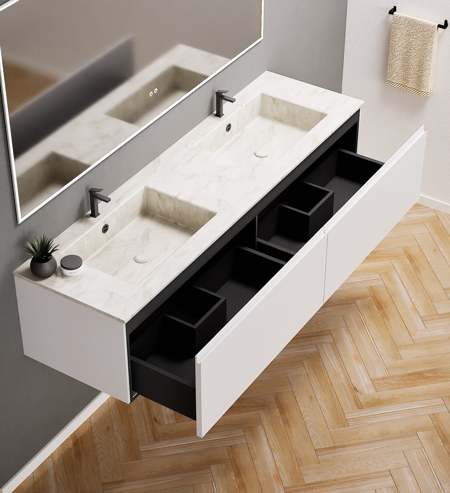 ALBA – Double Corian® Basin Unit with 2 Aligned Drawers - ROVALUX