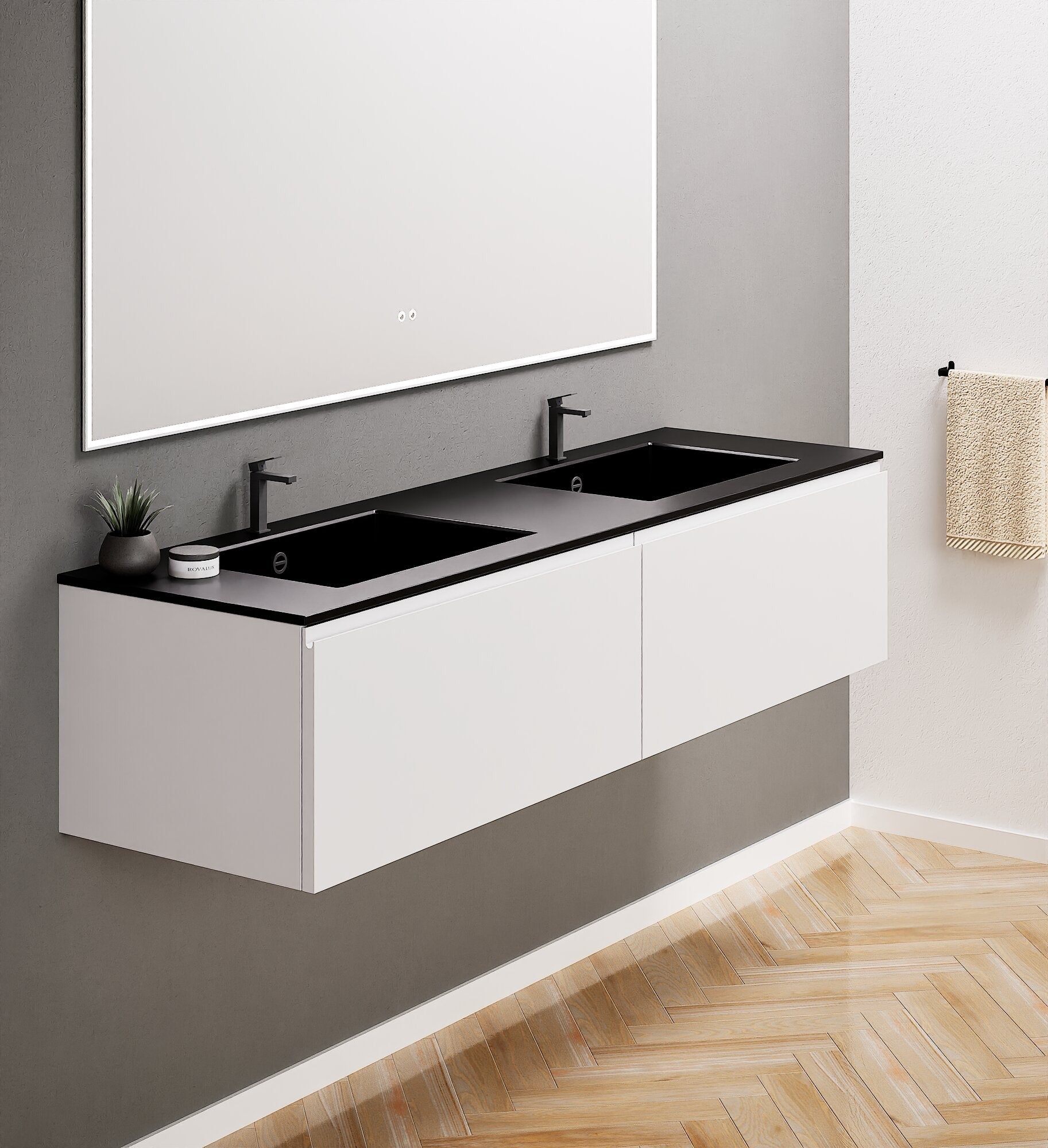 ALBA – Double Corian® Basin Unit with 2 Aligned Drawers - ROVALUX