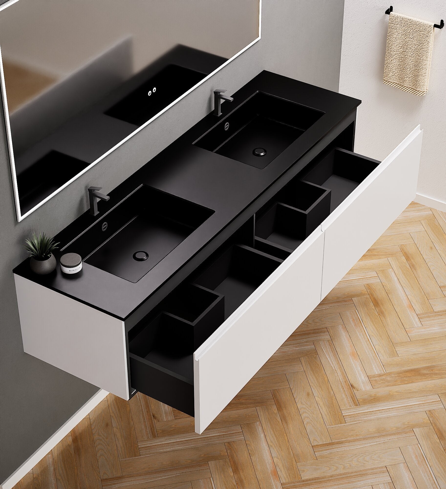 ALBA – Double Corian® Basin Unit with 2 Aligned Drawers - ROVALUX