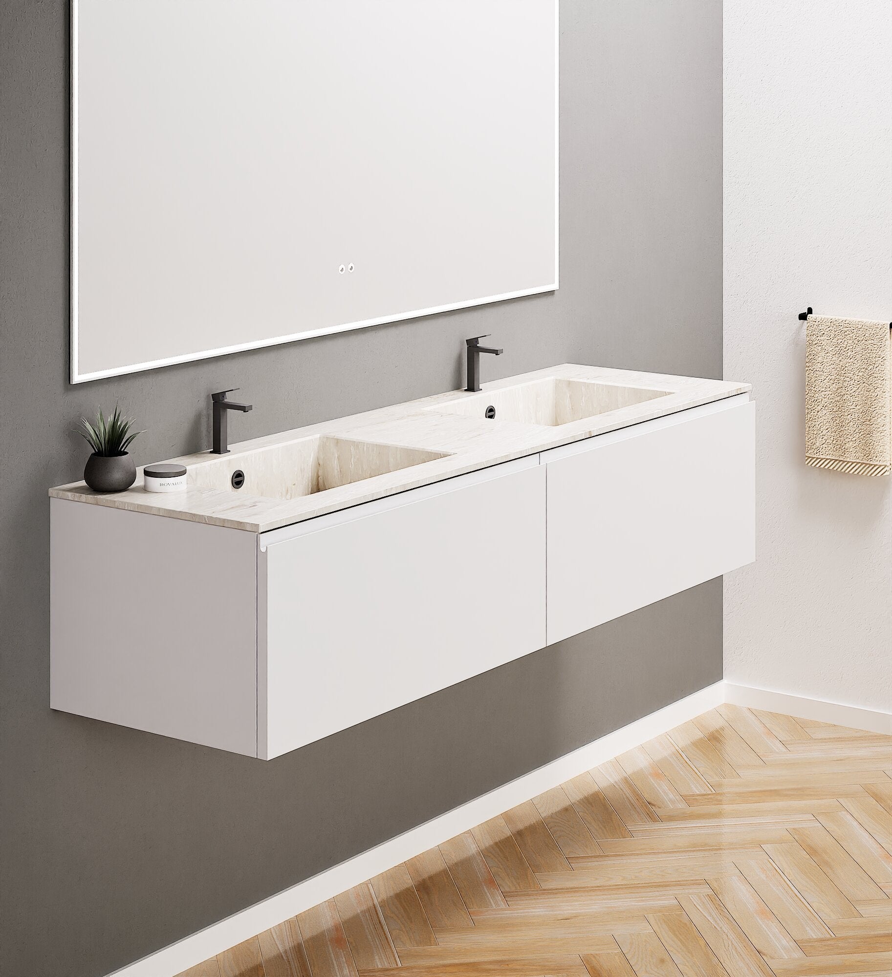 ALBA – Double Corian® Basin Unit with 2 Aligned Drawers - ROVALUX