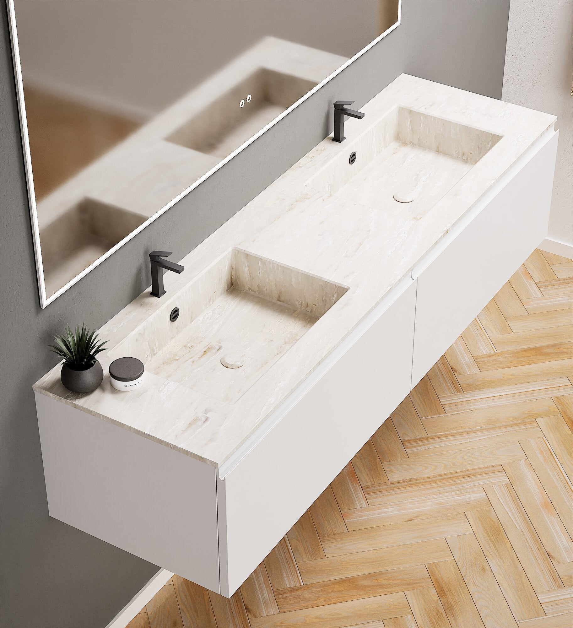 ALBA – Double Corian® Basin Unit with 2 Aligned Drawers - ROVALUX