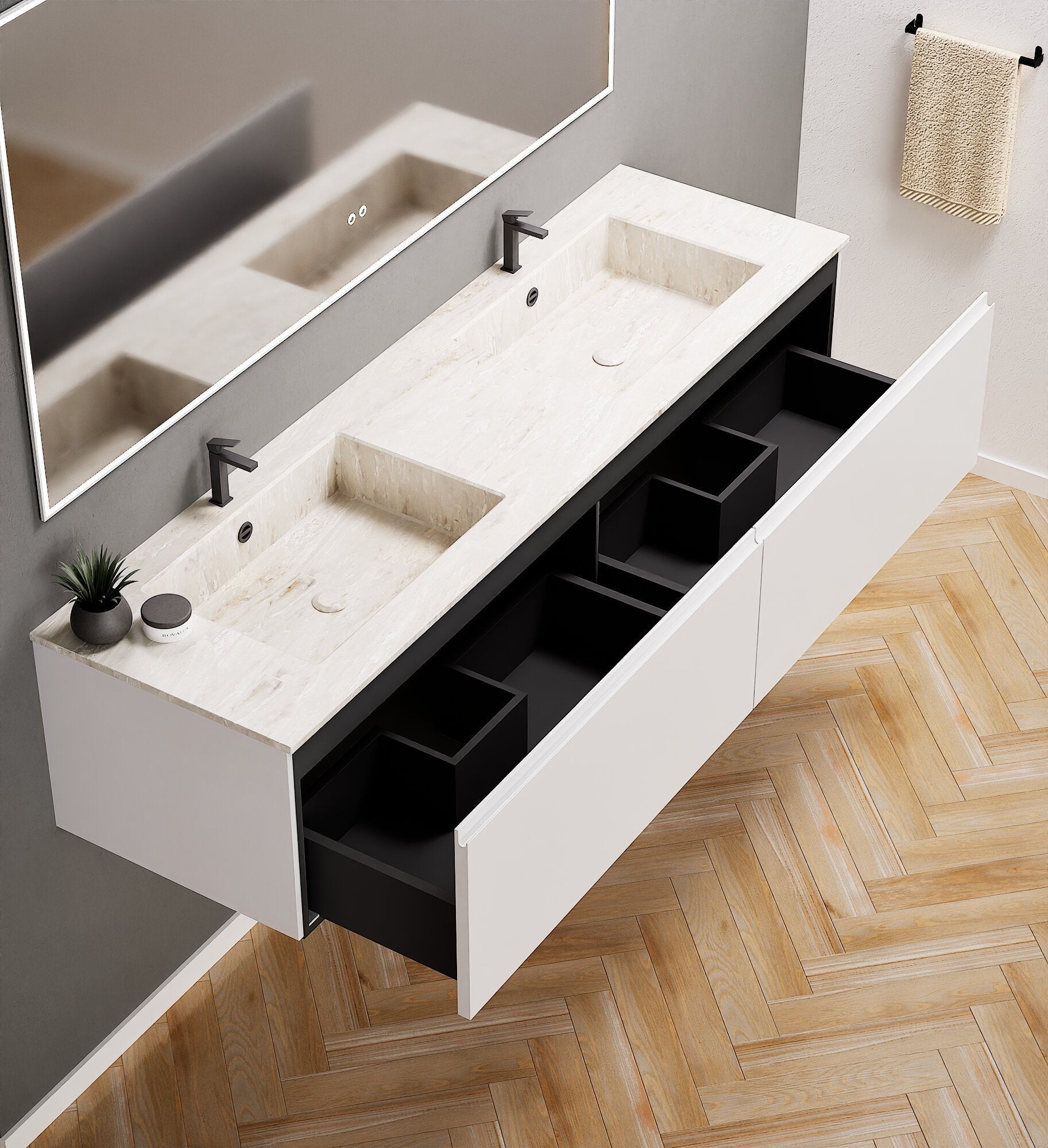 ALBA – Double Corian® Basin Unit with 2 Aligned Drawers - ROVALUX