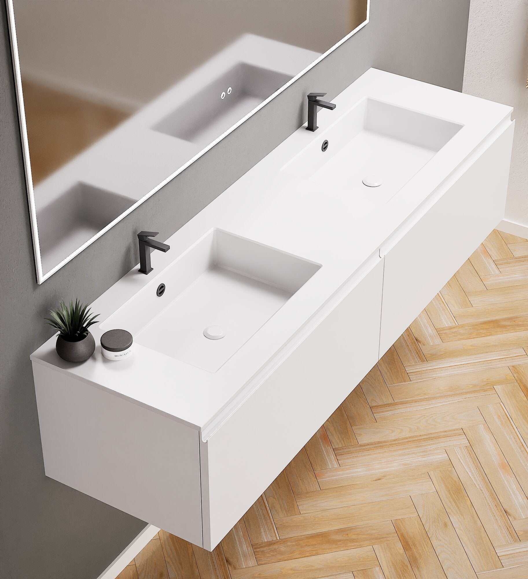 ALBA – Double Corian® Basin Unit with 2 Aligned Drawers - ROVALUX
