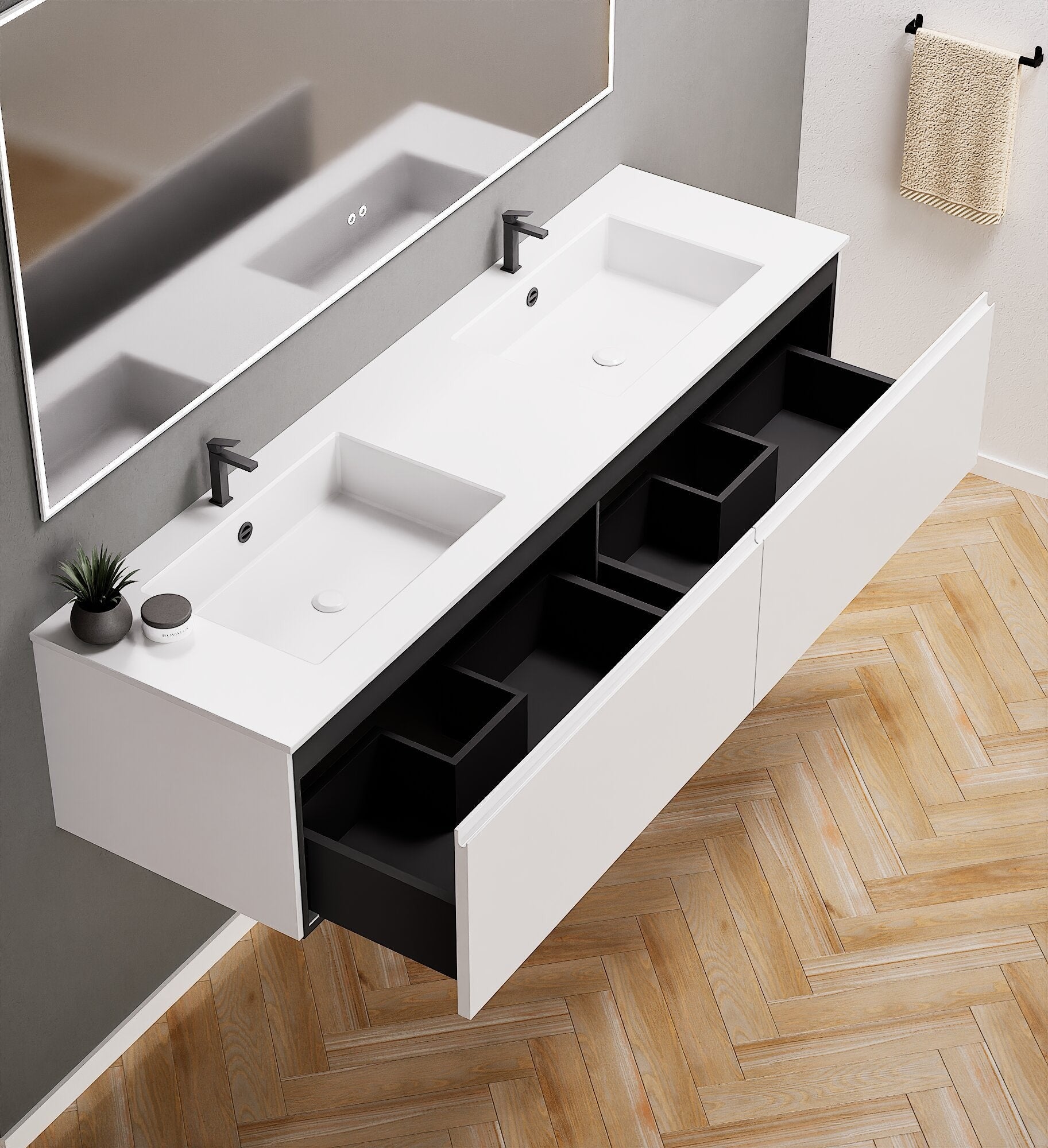 ALBA – Double Corian® Basin Unit with 2 Aligned Drawers - ROVALUX