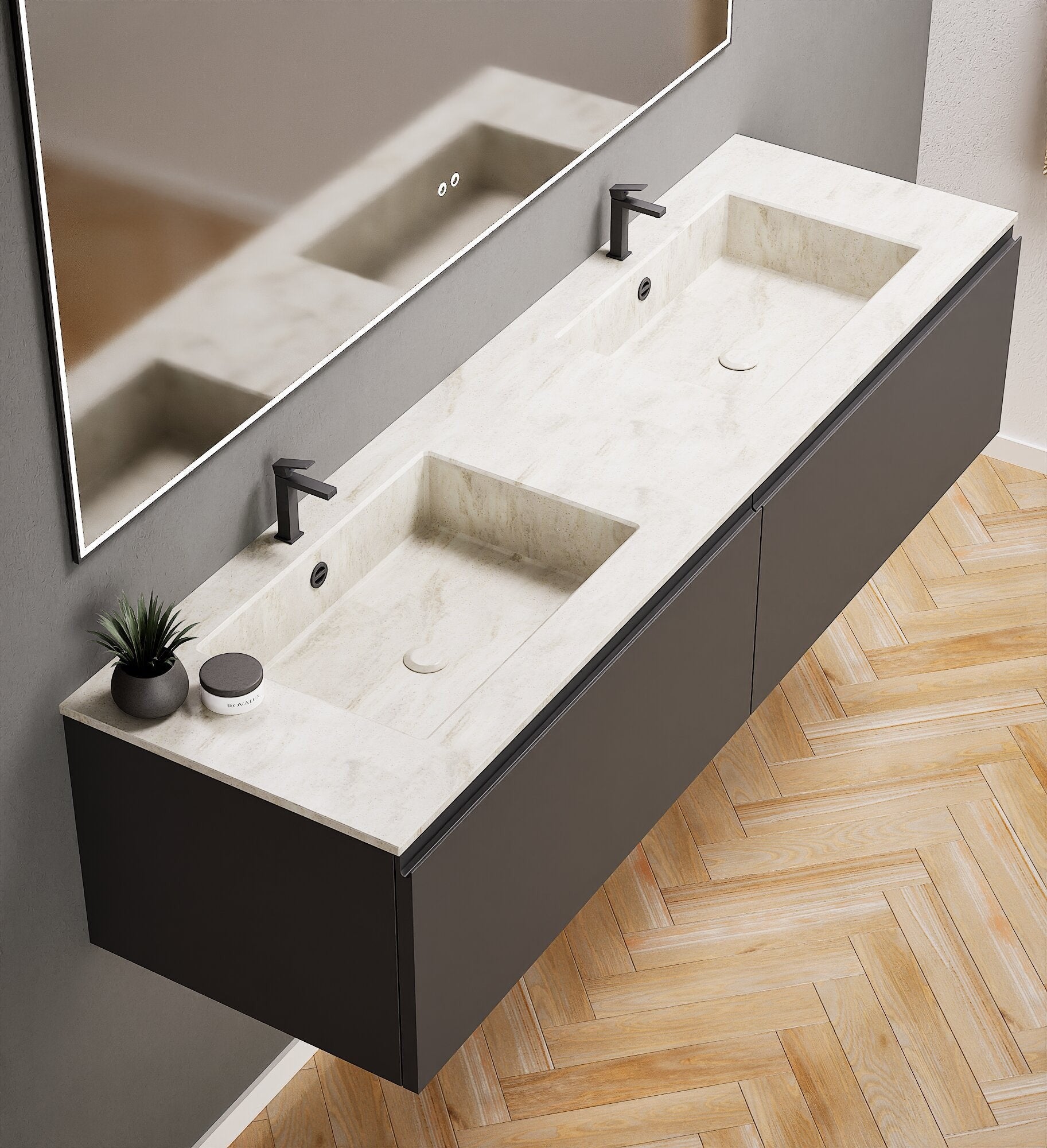 ALBA – Double Corian® Basin Unit with 2 Aligned Drawers - ROVALUX