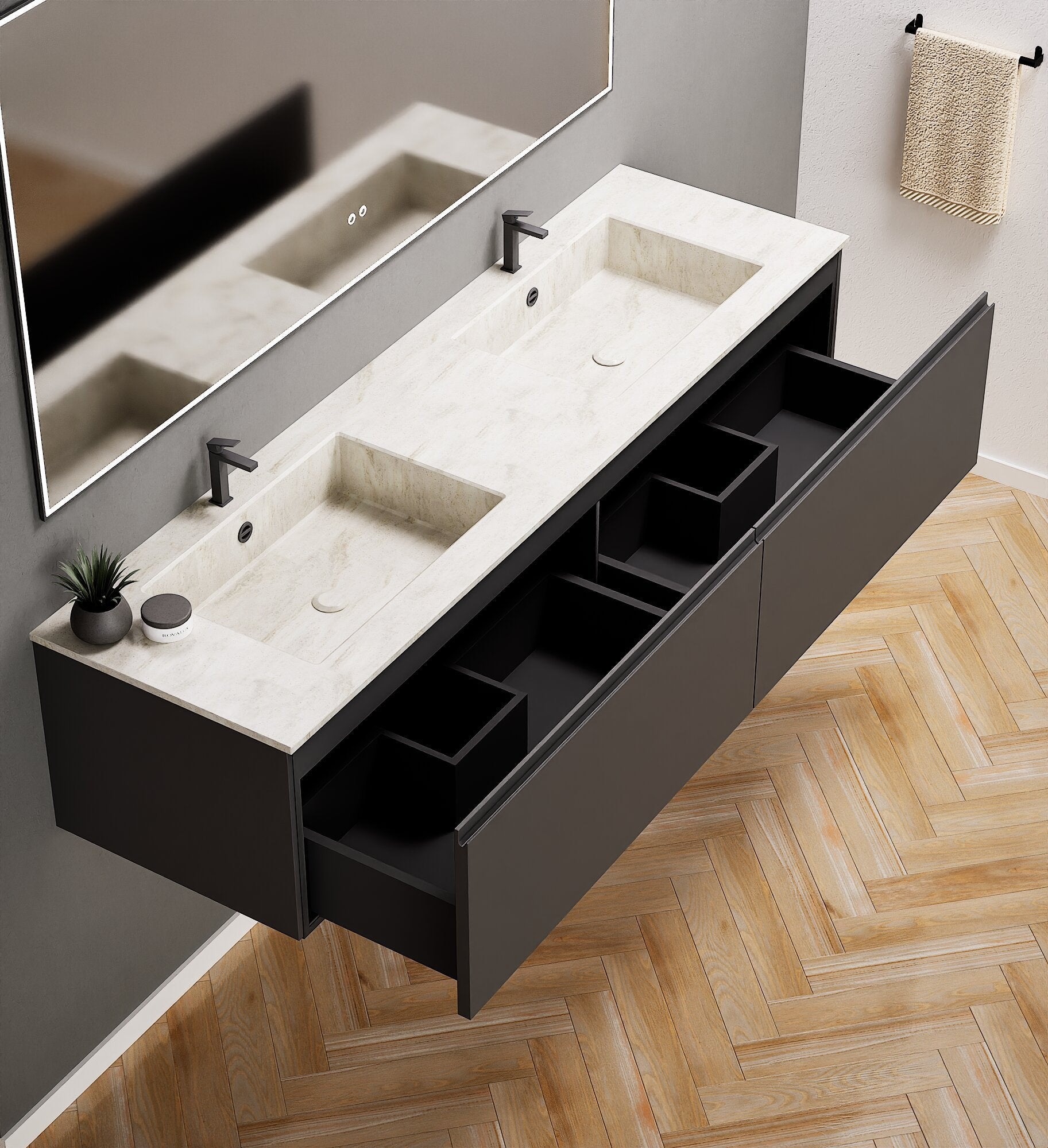 ALBA – Double Corian® Basin Unit with 2 Aligned Drawers - ROVALUX