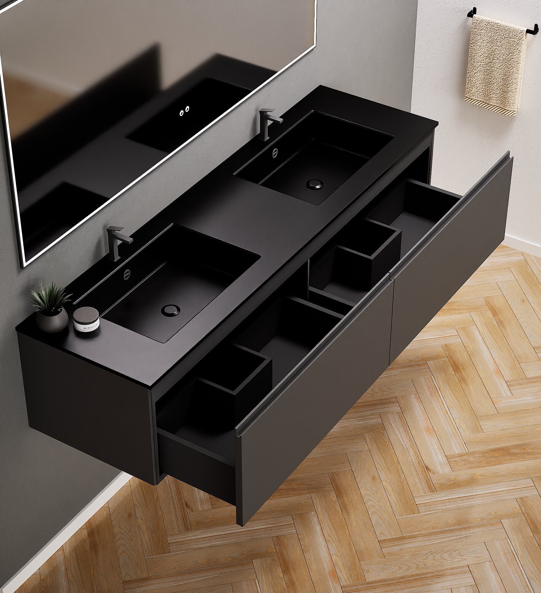 ALBA – Double Corian® Basin Unit with 2 Aligned Drawers - ROVALUX
