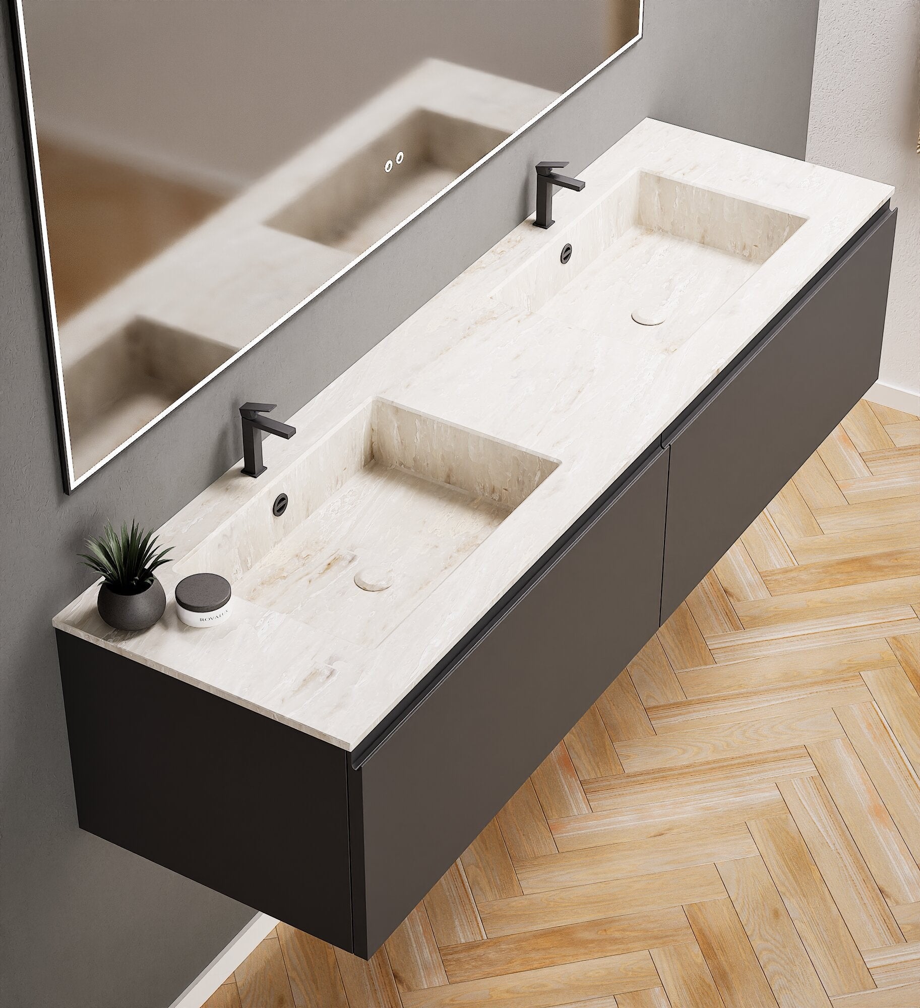 ALBA – Double Corian® Basin Unit with 2 Aligned Drawers - ROVALUX