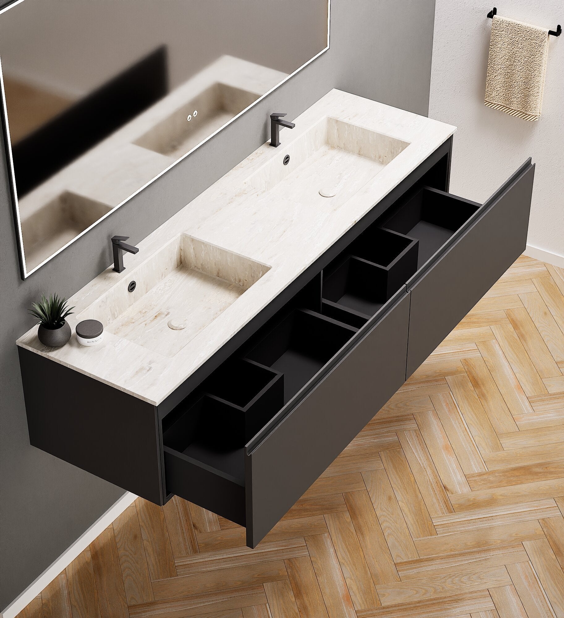 ALBA – Double Corian® Basin Unit with 2 Aligned Drawers - ROVALUX