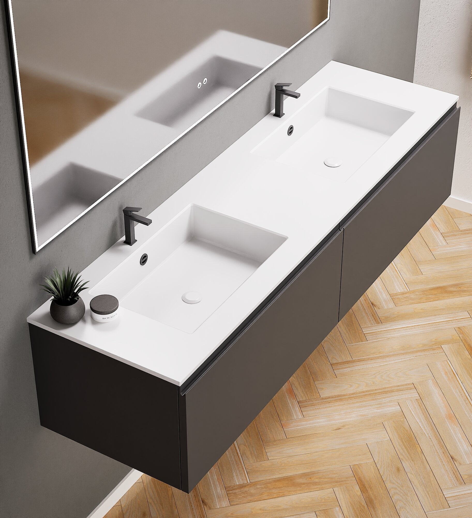 ALBA – Double Corian® Basin Unit with 2 Aligned Drawers - ROVALUX