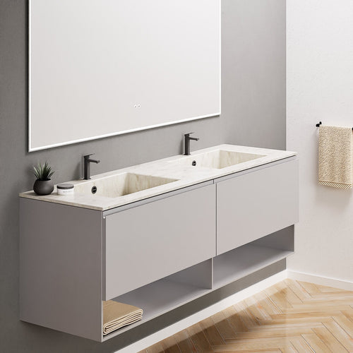 ALBA – Double Corian® Basin Unit with 2 Aligned Drawers and buttom Shelves - ROVALUX