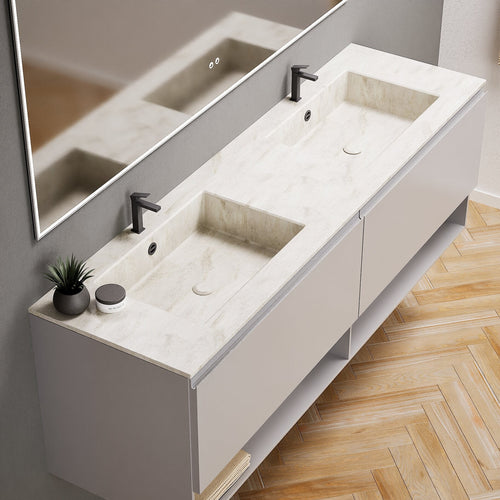 ALBA – Double Corian® Basin Unit with 2 Aligned Drawers and buttom Shelves - ROVALUX