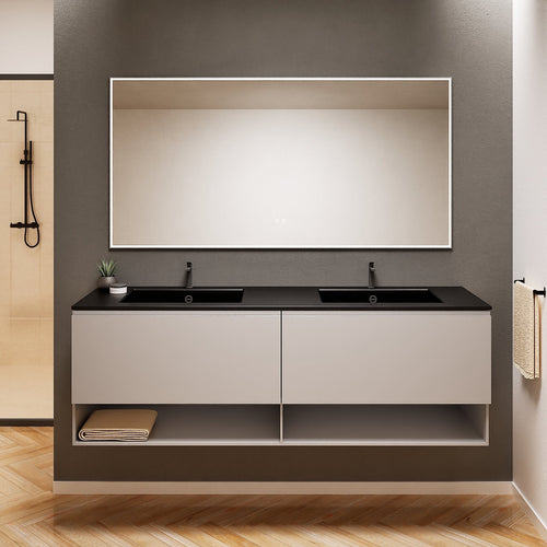 ALBA – Double Corian® Basin Unit with 2 Aligned Drawers and buttom Shelves - ROVALUX