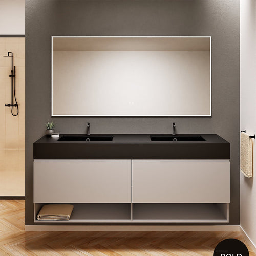 ALBA – Double Corian® Basin Unit with 2 Aligned Drawers and buttom Shelves - ROVALUX