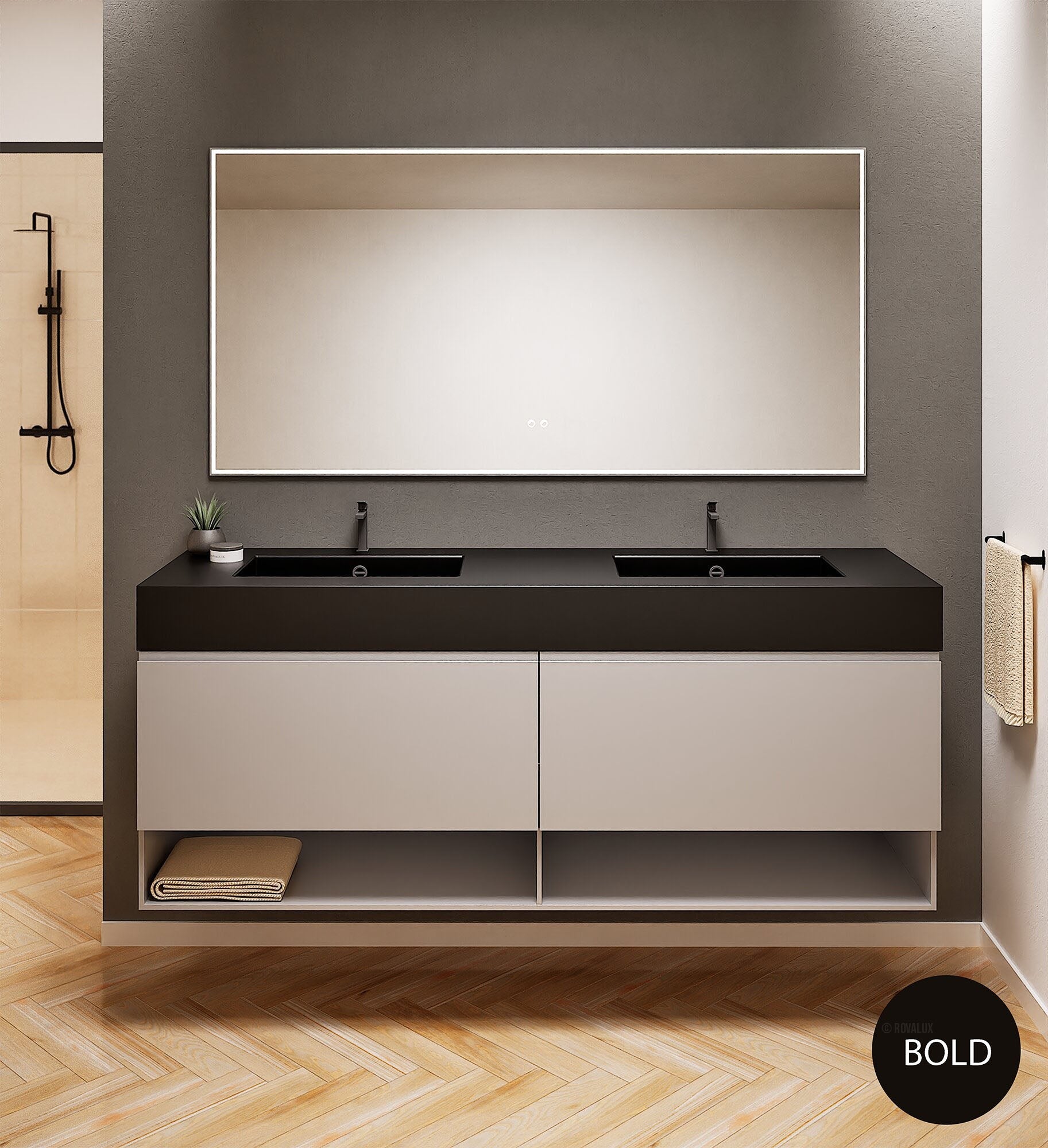 ALBA – Double Corian® Basin Unit with 2 Aligned Drawers and buttom Shelves - ROVALUX