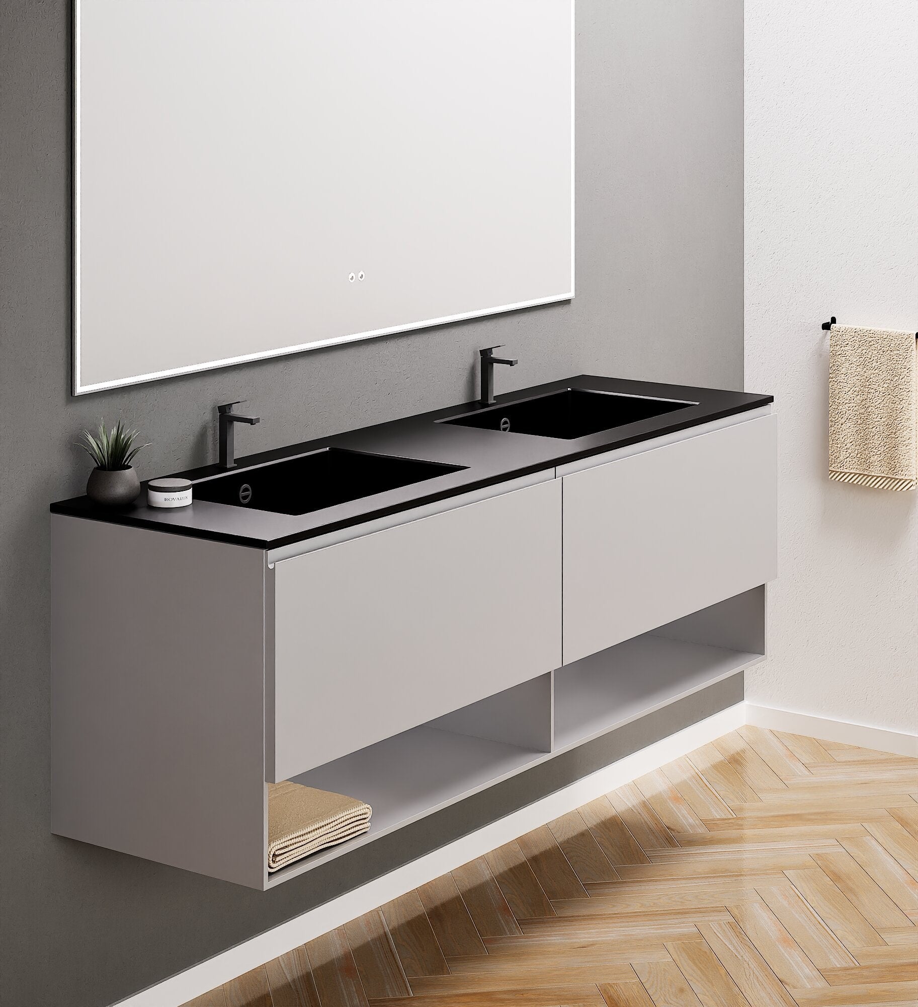 ALBA – Double Corian® Basin Unit with 2 Aligned Drawers and buttom Shelves - ROVALUX