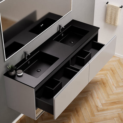 ALBA – Double Corian® Basin Unit with 2 Aligned Drawers and buttom Shelves - ROVALUX