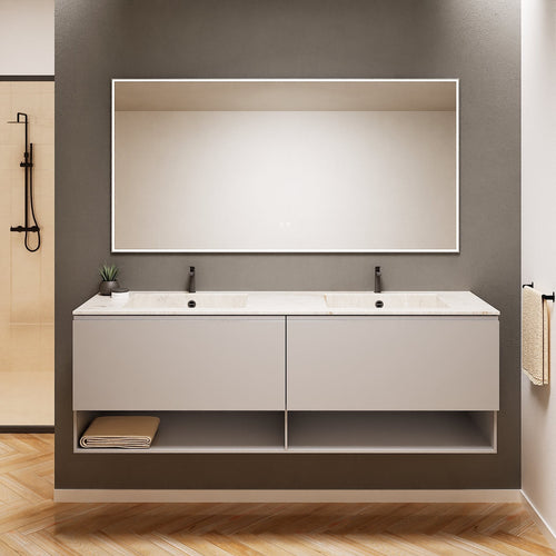 ALBA – Double Corian® Basin Unit with 2 Aligned Drawers and buttom Shelves - ROVALUX