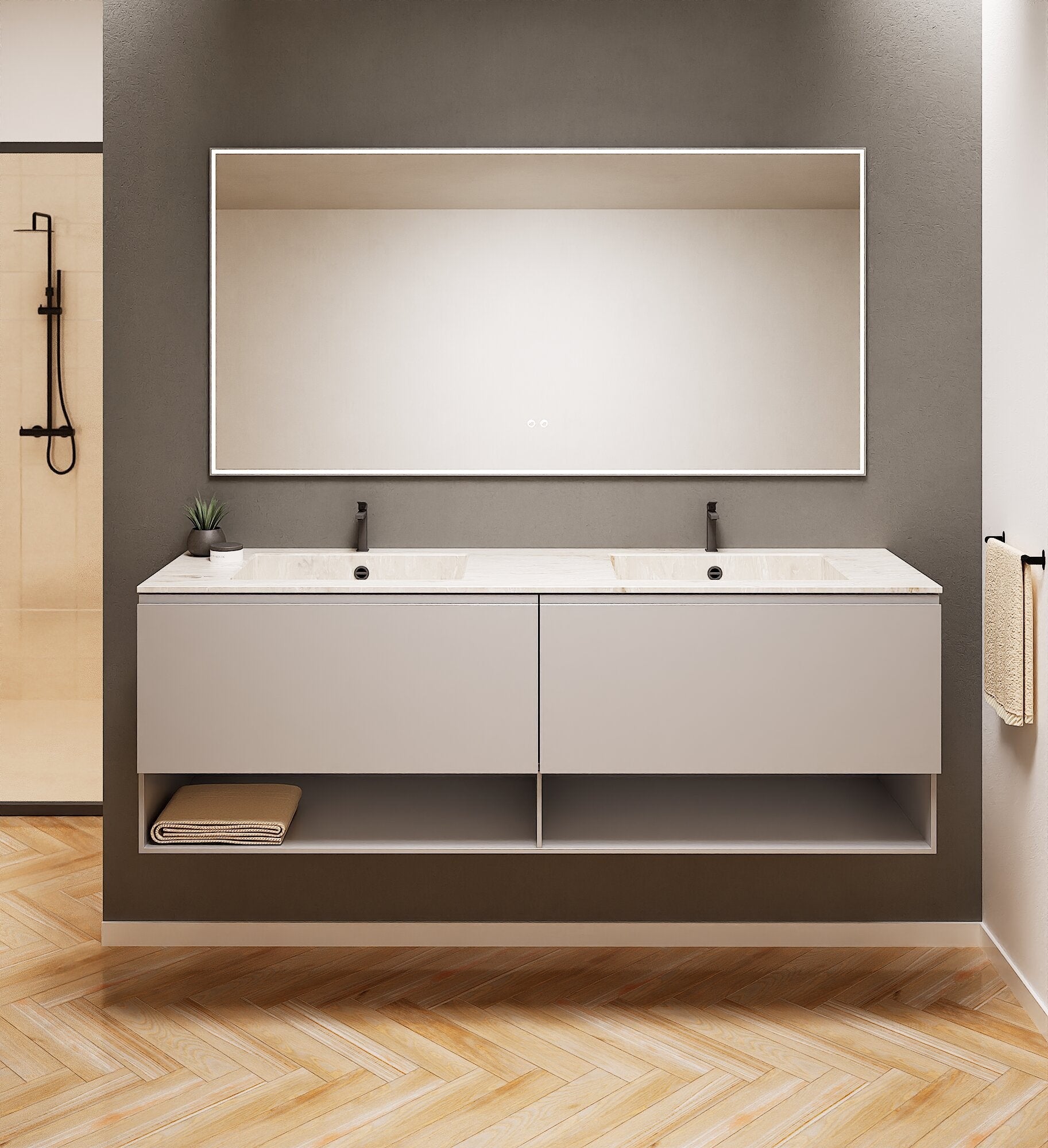ALBA – Double Corian® Basin Unit with 2 Aligned Drawers and buttom Shelves - ROVALUX
